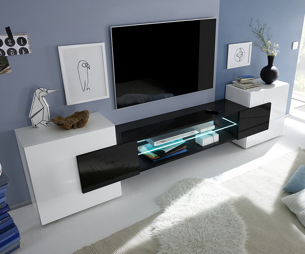 Mobile porta TV, parete attrezzata  Bianco Lucido e Nero
