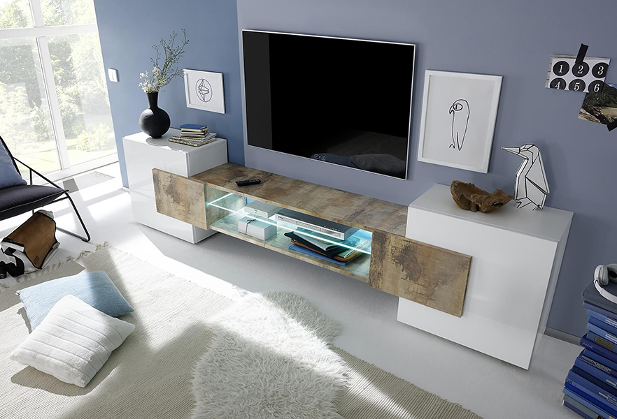 Porta tv particolare Bianco e Pero