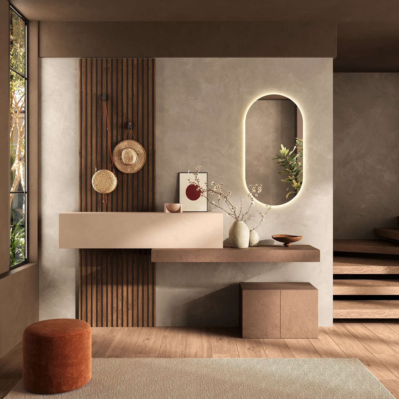 Ingresso moderno con boiserie cannettata, Mercure, Cashmere e Bronzo