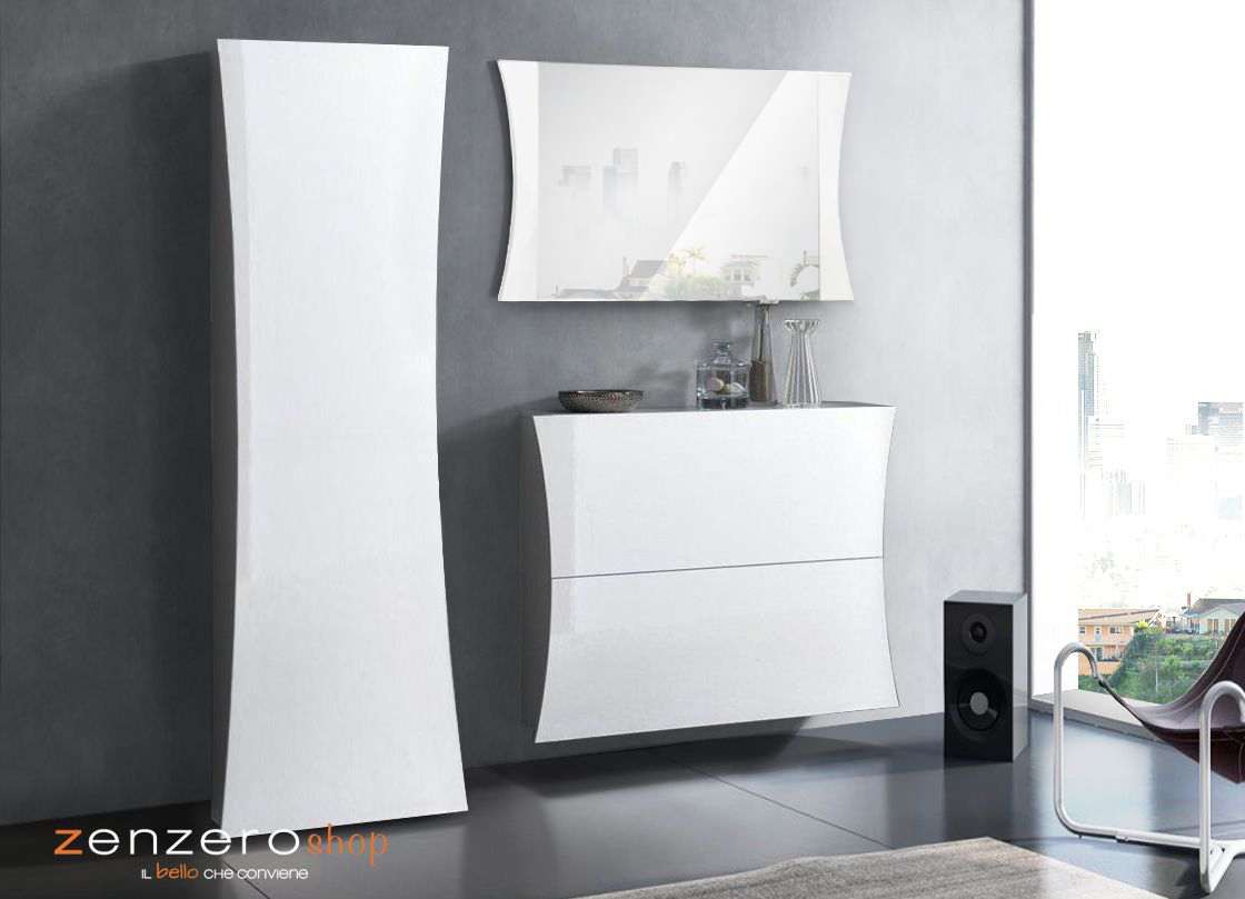 Mobile da ingresso con armadio, specchiera e scarpiera, linea arco