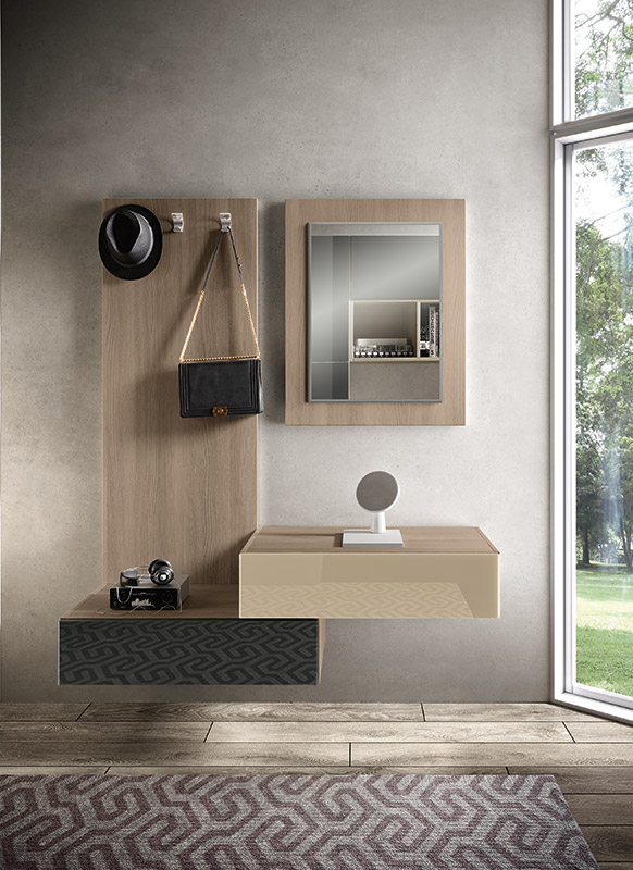 Soggiorno moderno Bolla con parete attrezzata e ingresso