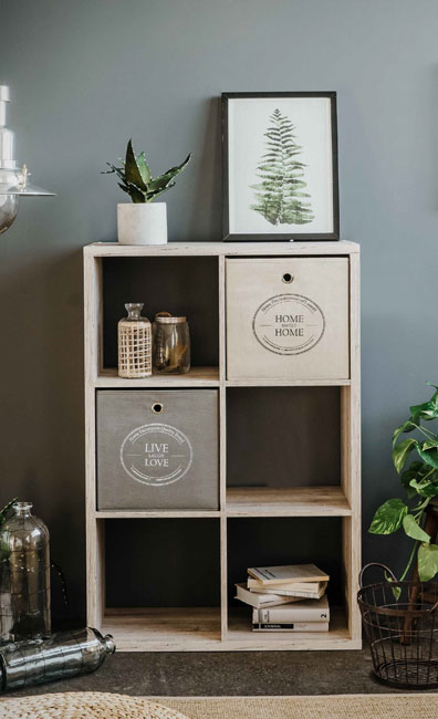 Libreria da ingresso con 6 vani in finitura Rovere