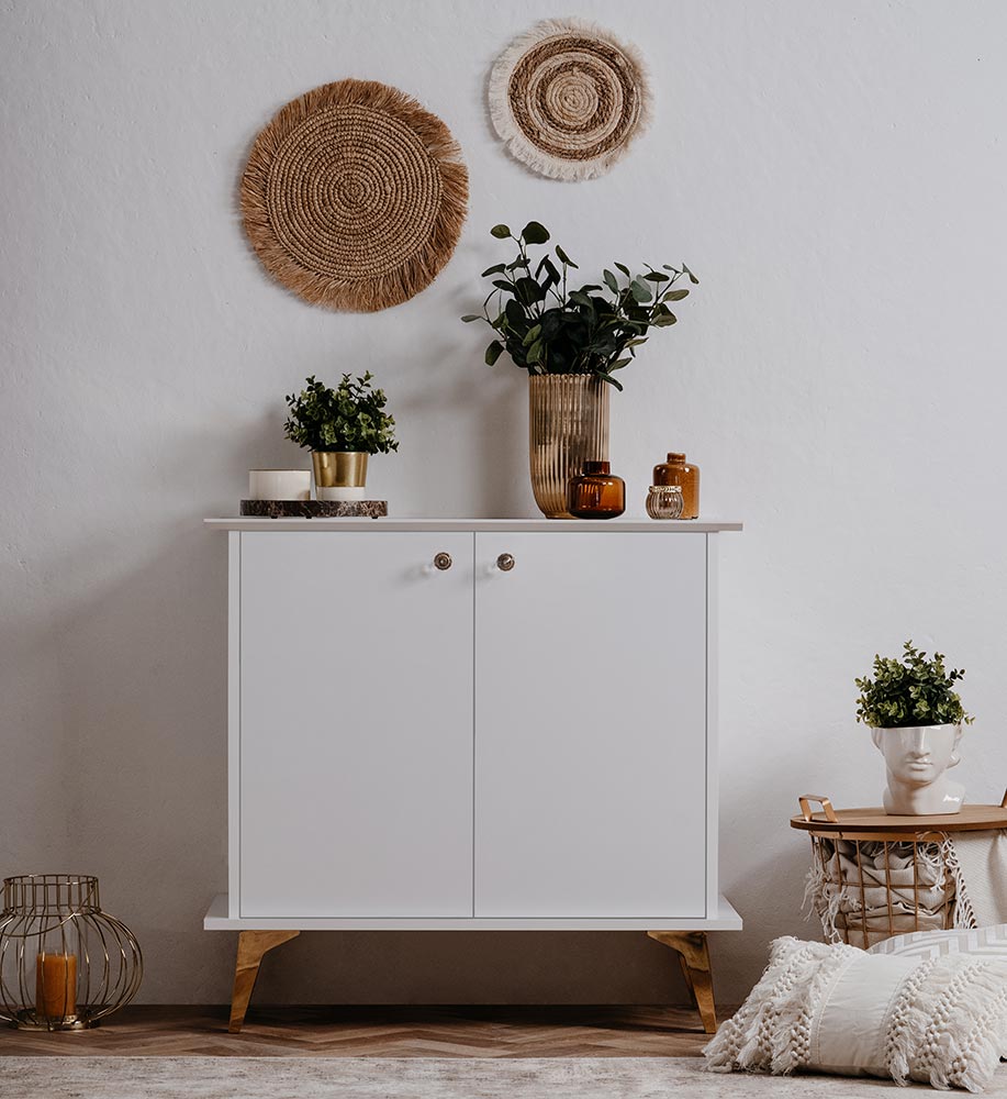 Soggiorno Oslo composto da 3 madie e un porta tv in finitura bianco e oro