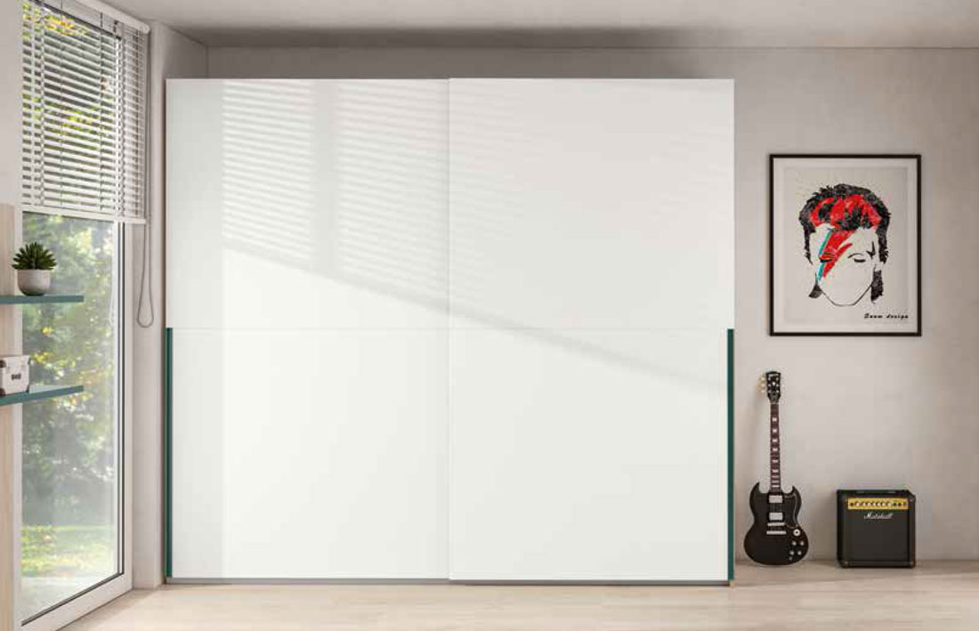 Armadio a 2 ante scorrevoli, finitura Bianco, Verde e Olmo natura