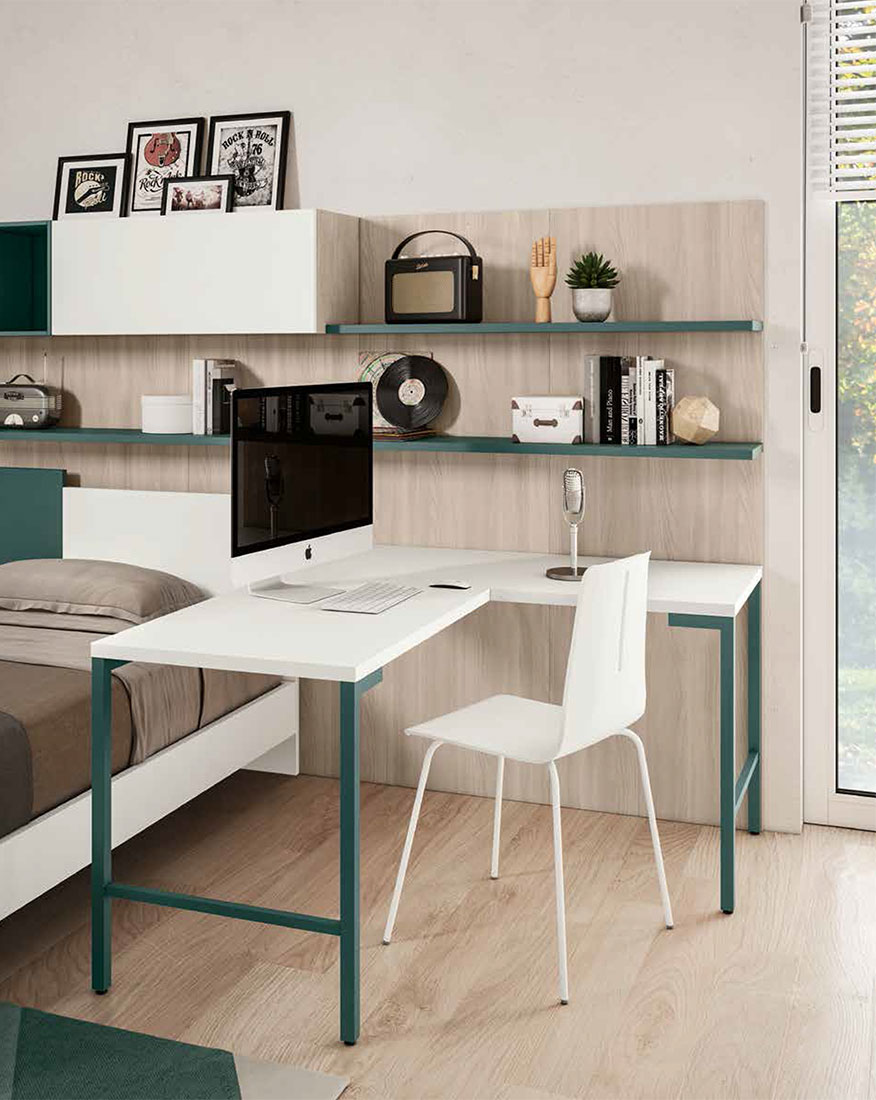 Letto singolo POP 02, finitura Verde Salvia e Bianco