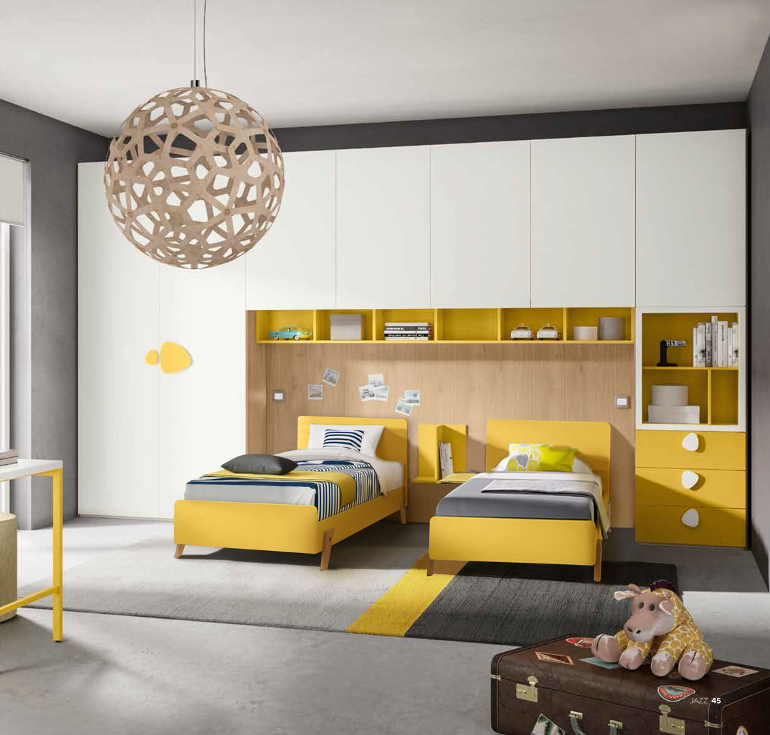 Armadio a ponte L. 426 cm Bianco, Noce Biondo e Giallo Grano