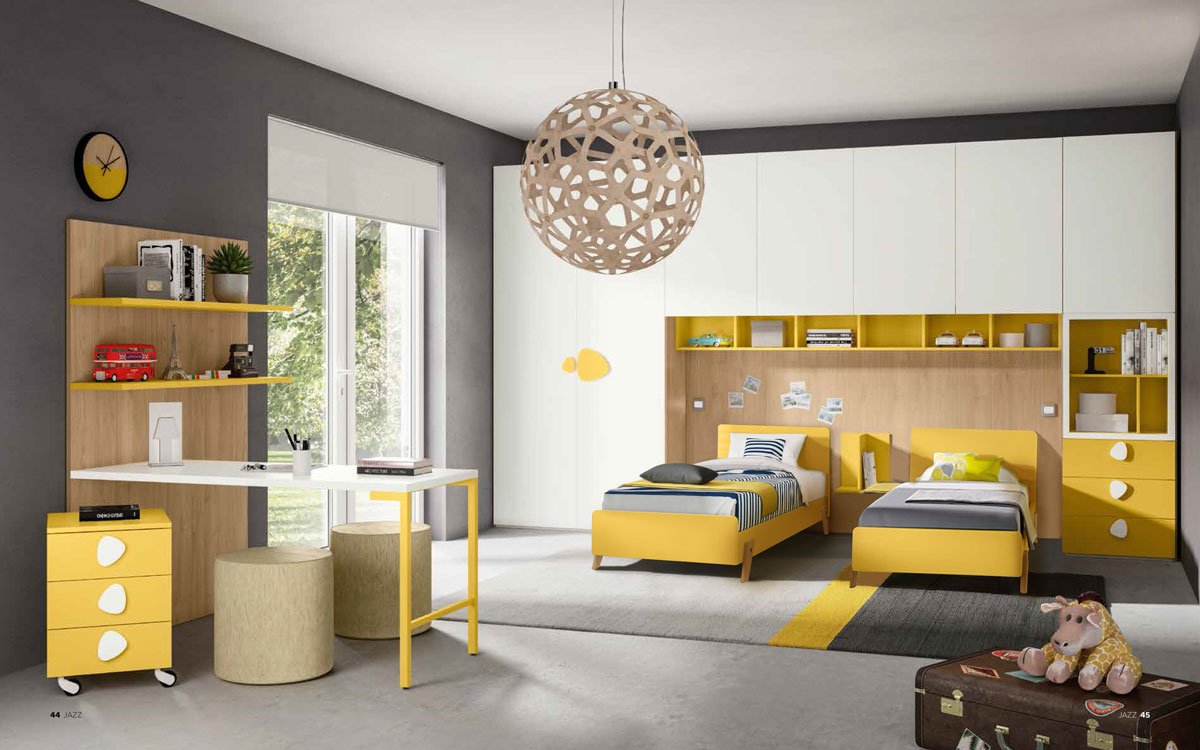 Armadio a ponte L. 426 cm Bianco, Noce Biondo e Giallo Grano