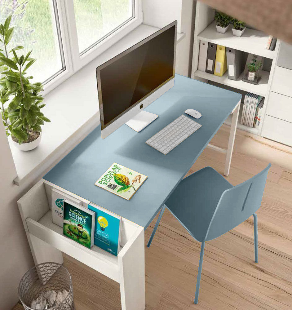 Scrivania con portariviste, finitura Larice bianco e Giallo grano