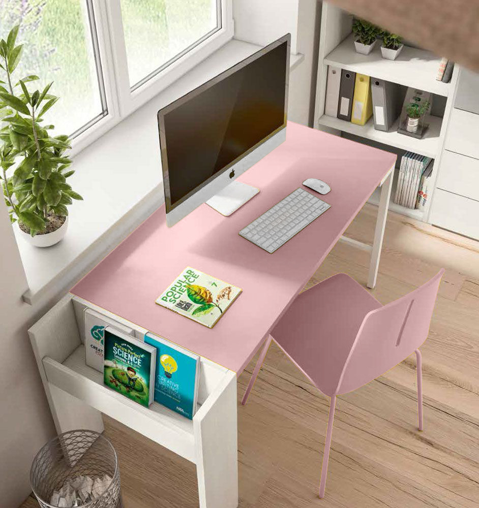 Scrivania con portariviste, finitura Larice bianco e Giallo grano