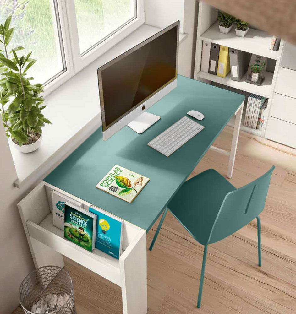 Scrivania con portariviste, finitura Larice bianco e Giallo grano