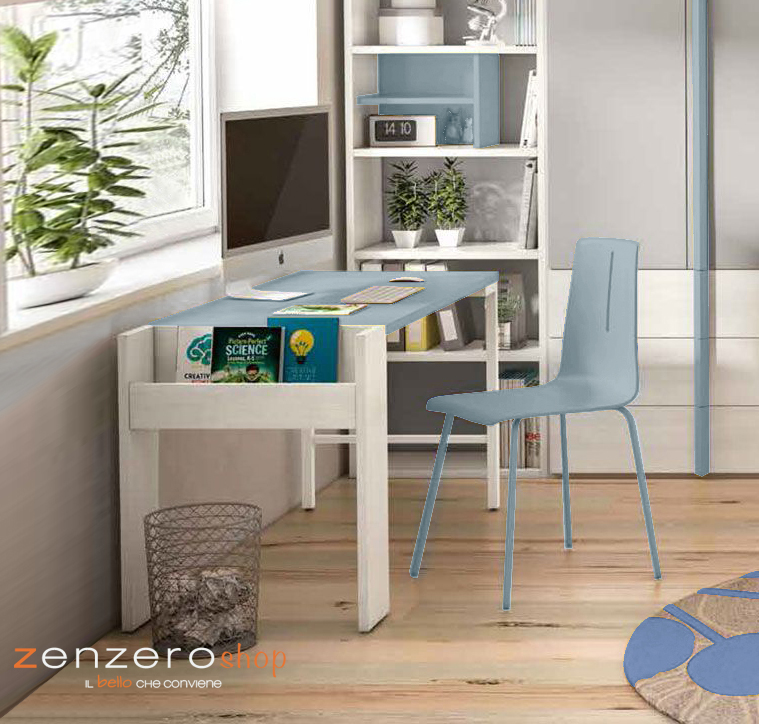 Scrivania con portariviste, finitura Larice bianco e Giallo grano