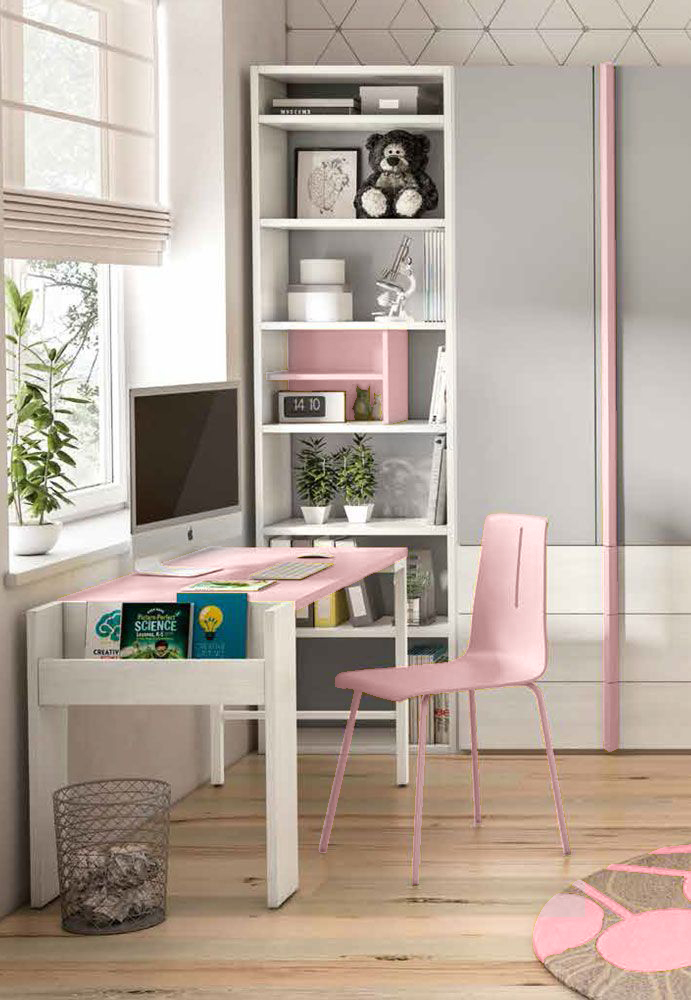 Scrivania con portariviste, finitura Larice bianco e Giallo grano