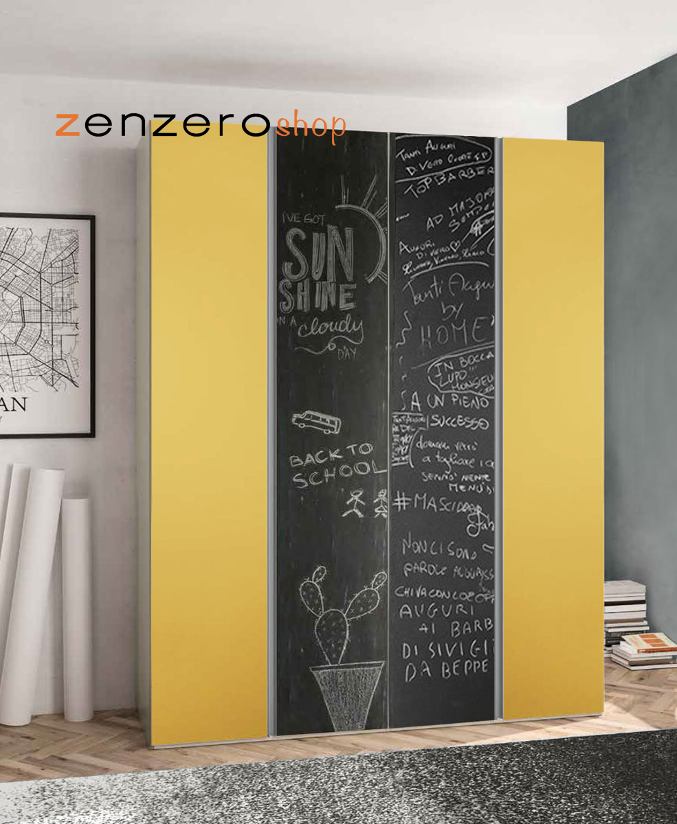 Armadio 4 ante con ante a lavagna e maniglie a gola, Giallo Cedro