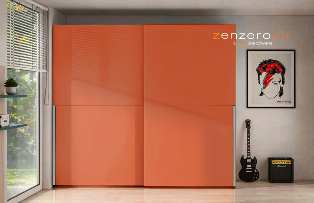 Armadio a 2 ante scorrevoli, finitura Corallo e Grigio seta Zenzero Shop