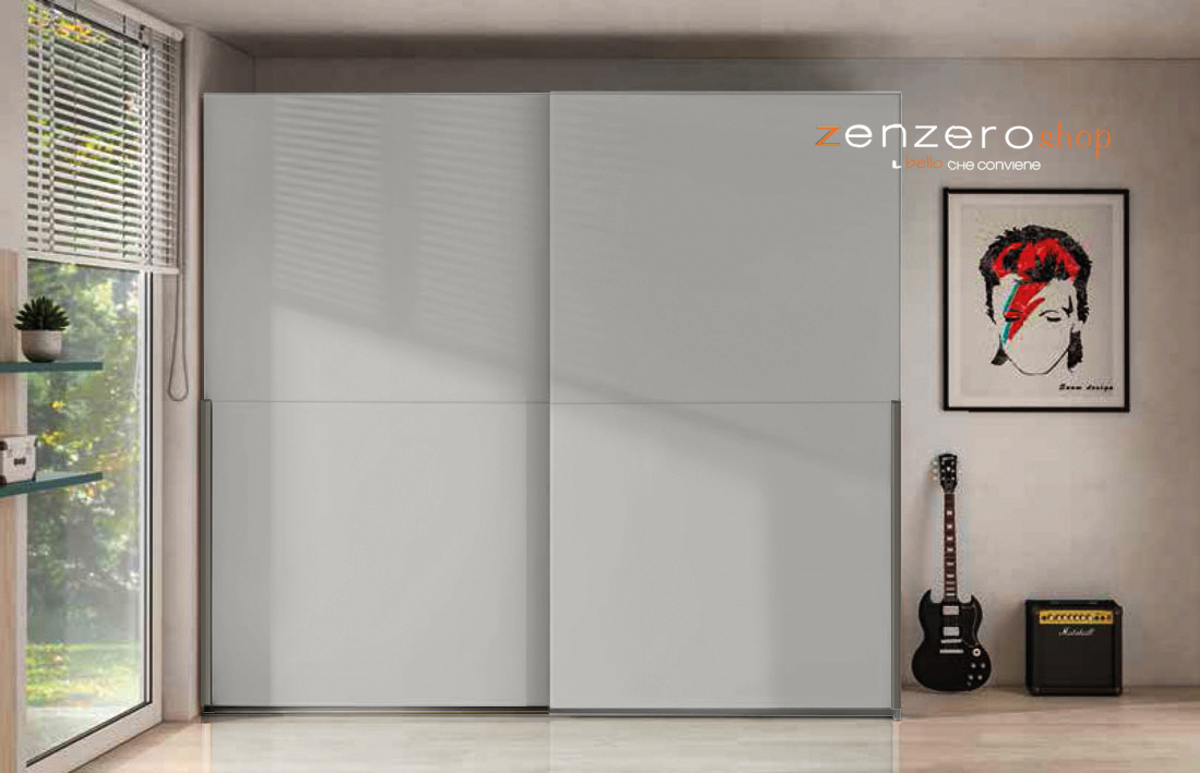 Armadio a 2 ante scorrevoli, finitura Grigio Cenere e Seta Zenzero Shop