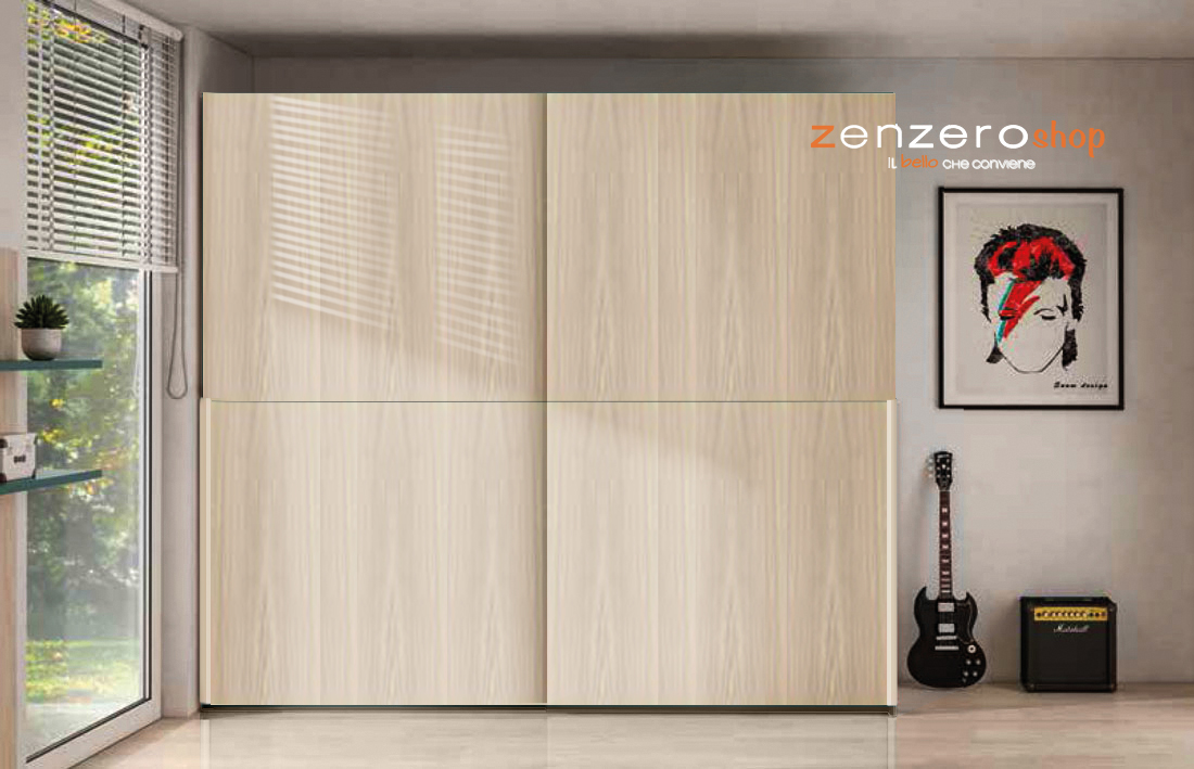 Armadio a 2 ante scorrevoli, finitura Olmo e Orzo Zenzero Shop