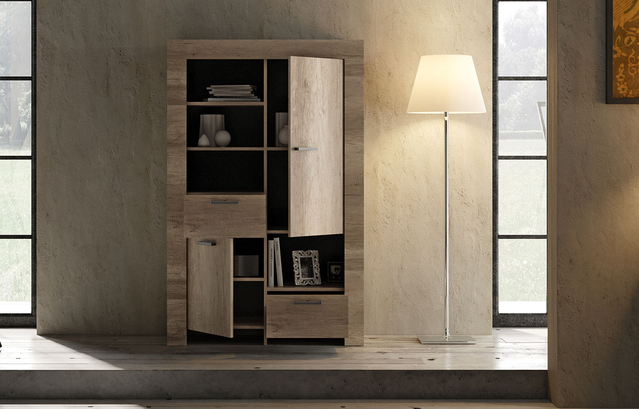 Madia contenitore 2 ante e 2 cassetti stile shabby chic, noce