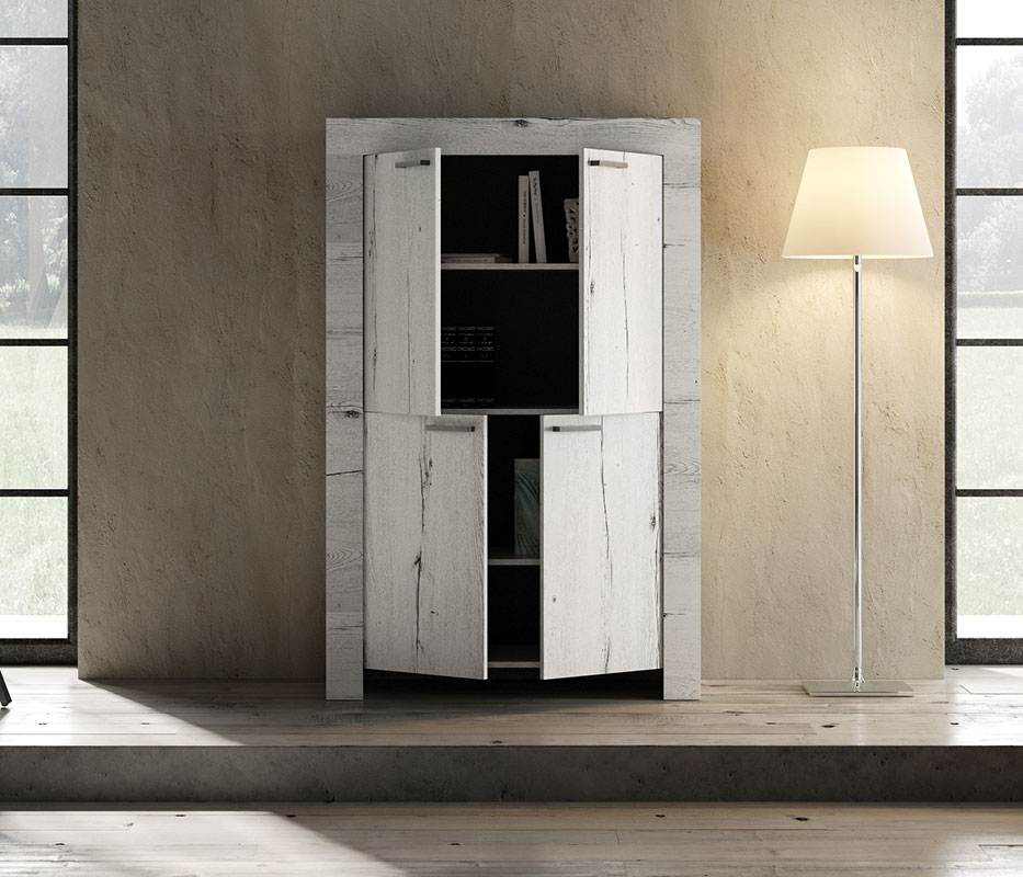 Madia contenitore 4 ante stile shabby chic, rovere neve