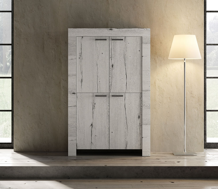 Madia contenitore 4 ante stile shabby chic, rovere neve