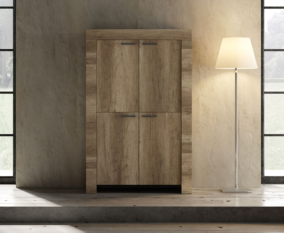 Madia contenitore 4 ante  stile shabby chic, noce