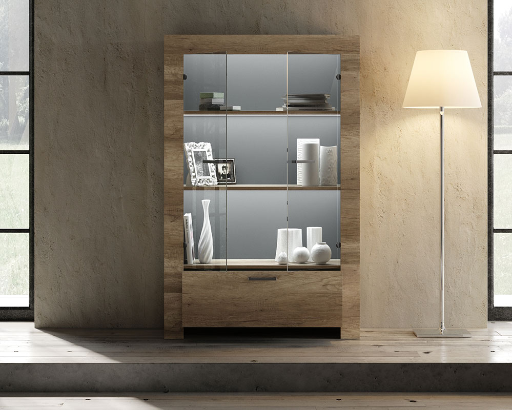 Vetrina 2 ante 1 cassetto shabby chic scontato, Noce