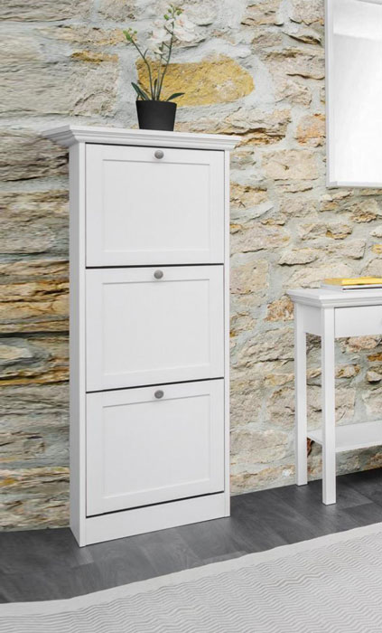 Scarpiera con 3 ante a ribalta, finitura Bianca