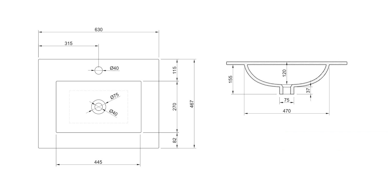 Mobile da bagno a terra con 3 cassetti, L.63 cm