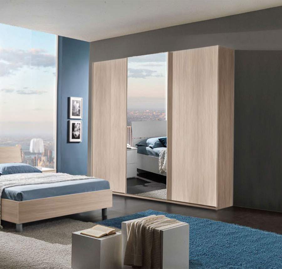 Armadio scorrevole a 3 ante colore olmo frida con specchio