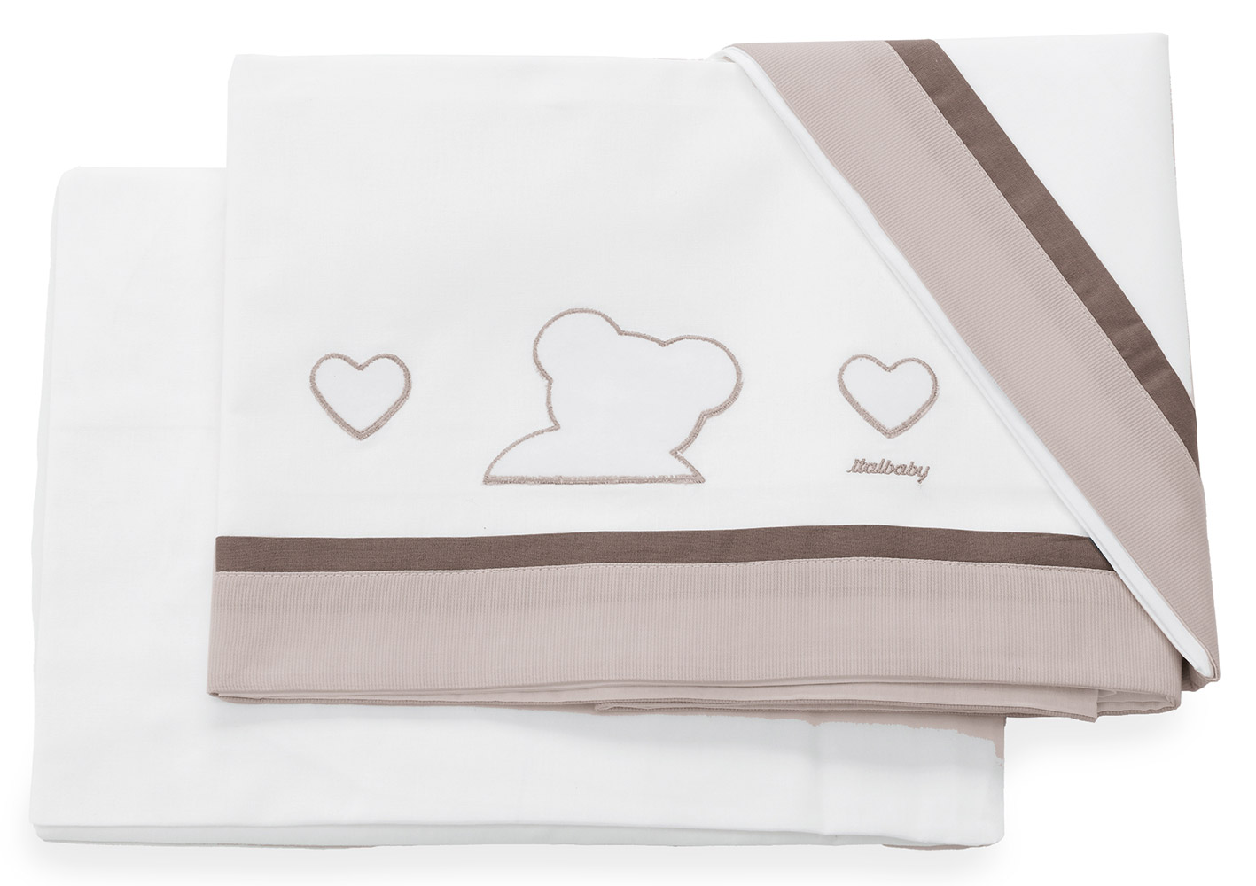 Lettino per neonati Winnie, bianco e choco con decori orsetto