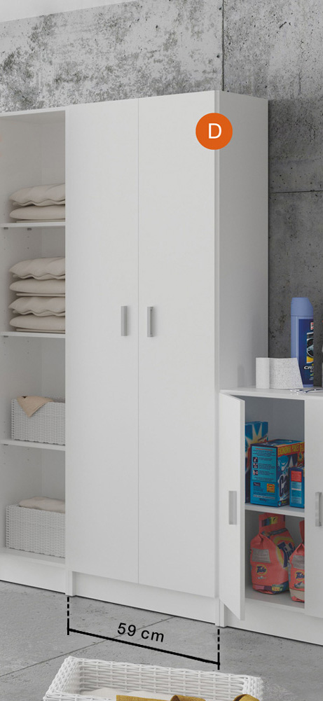 Armadi porta scope a 3 ante battenti, finitura bianca