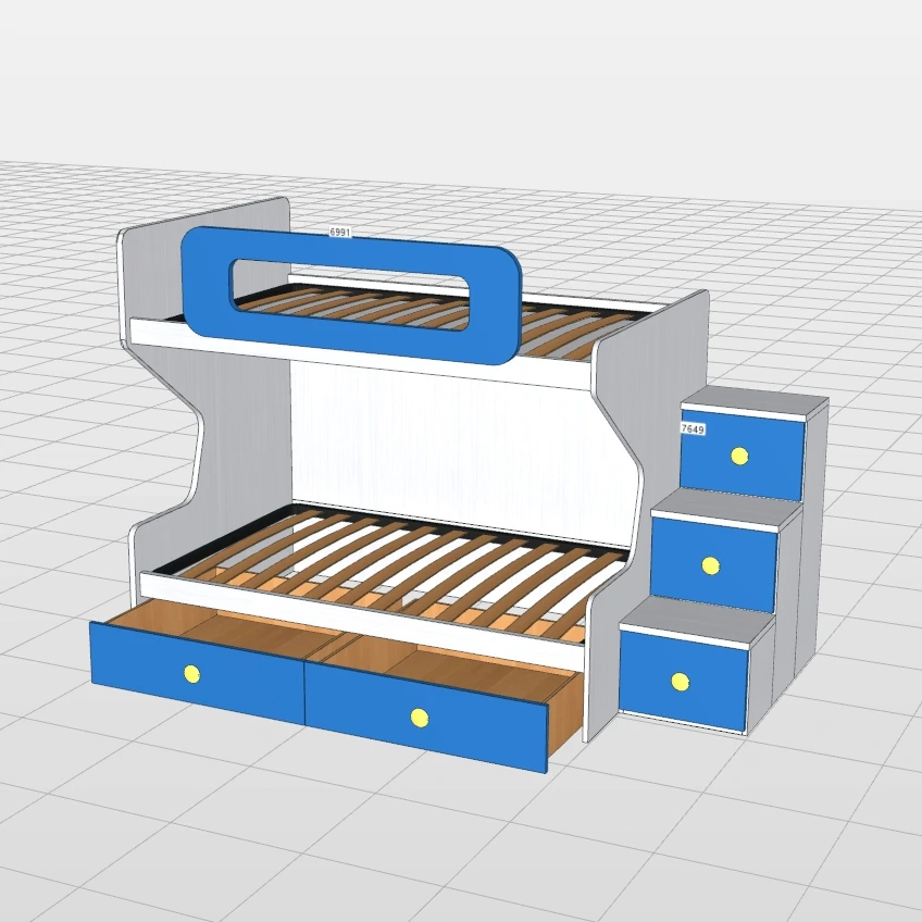 Letto castello 1 piazza e mezza, con scaletta contenitiva, Nuvola frassino e Cielo Zenzero Shop