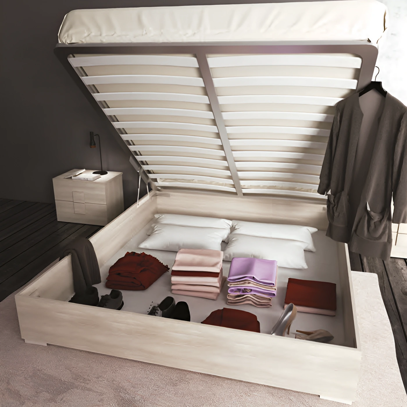 letto contenitore matrimoniale tortora