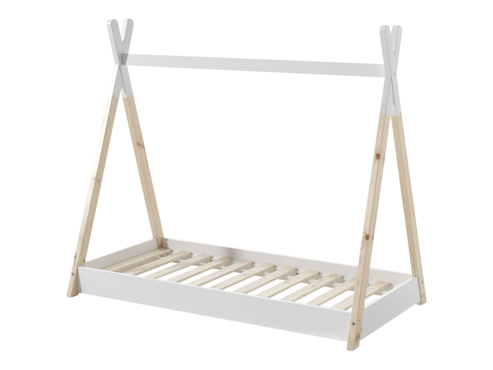 Lettino montessoriano bambini 70x140, Pino naturale e Bianco laccato