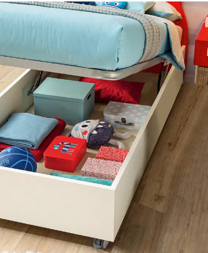 Lettino Alain contenitore con ruote Moretti Compact, Bianco e Ciliegia