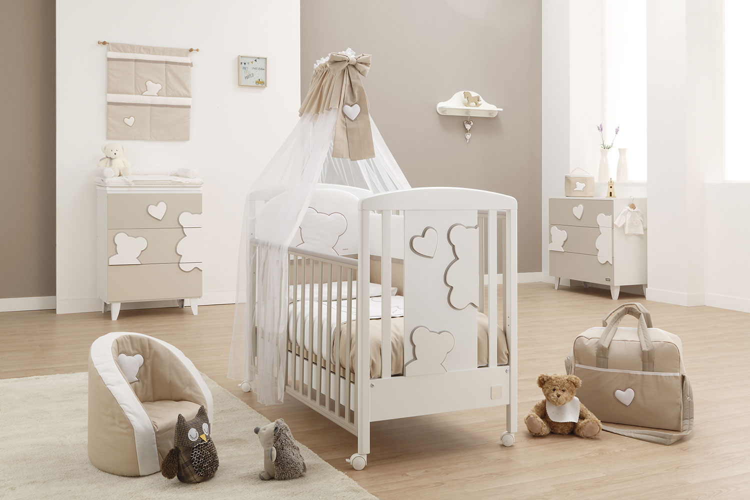 Bagnetto per neonati Winnie, bianco e Choco con decori orsetto