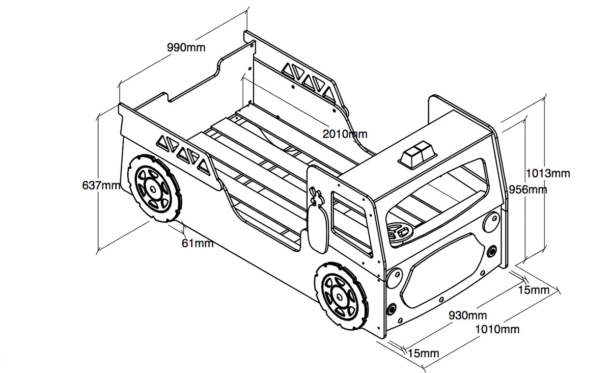 Lettino camion dei pompieri per bambini, rosso e nero