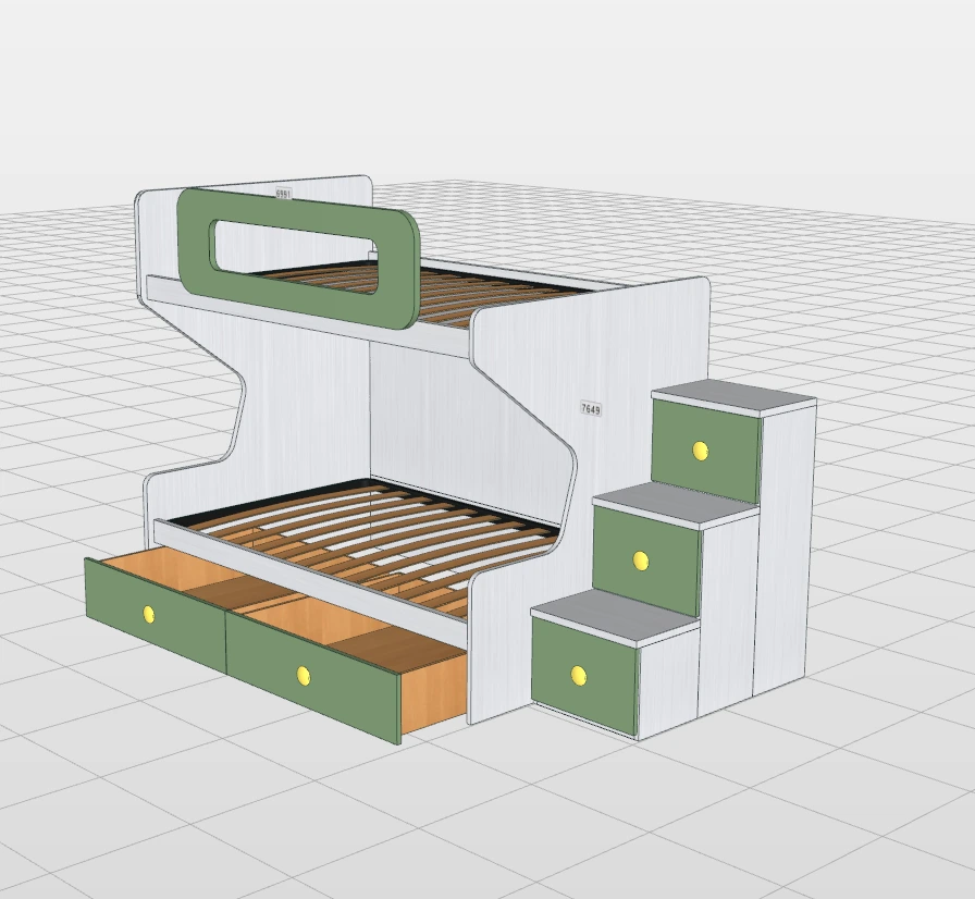 Letto a castello 1 piazza e mezza con scaletta contenitiva, Nuvola frassino e Salvia Zenzero Shop