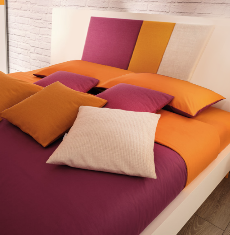 Letti 140x200 moderni, letto con dettaglio in testata, finitura Bianco luce