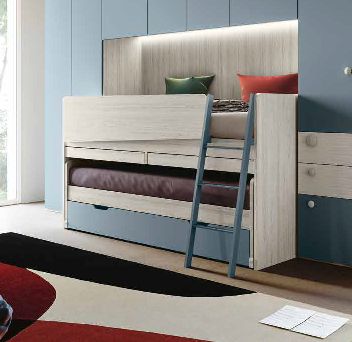 Letto multifunzionale 3 posti con scrivania, finitura Bianco altea e Carta da zucchero