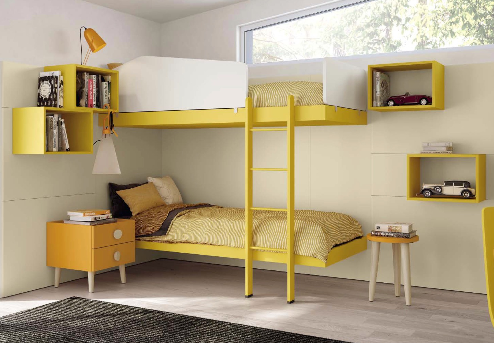 Letto castello Giallo zafferano, Desert e Bianco opaco