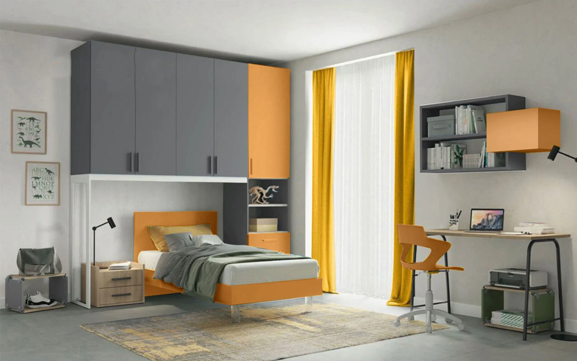 armadio a ponte grigio e miele