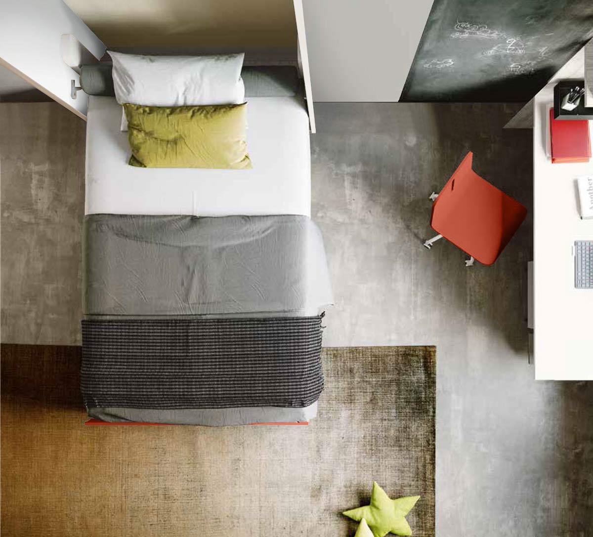 Letto a scomparsa verticale una piazza e mezza, finitura Bianco e Corallo, Made in Italy