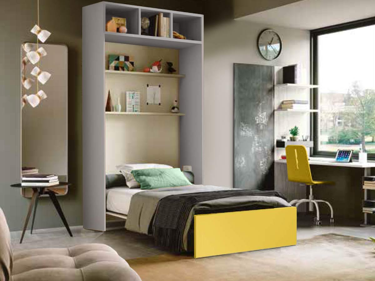 Letto verticale a scomparsa con vani a giorno L.120, Made in Italy