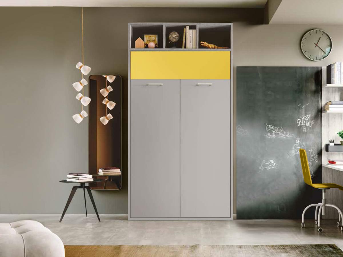 Letto verticale a scomparsa con vani a giorno L.120, Made in Italy