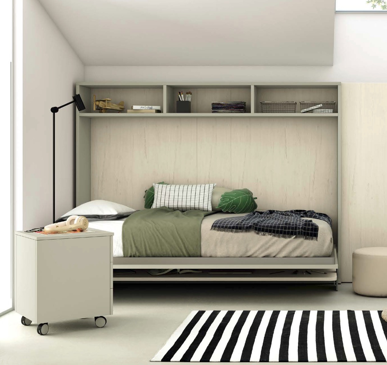 Letto a scomparsa con scrivania, finitura Domy, Natural wood