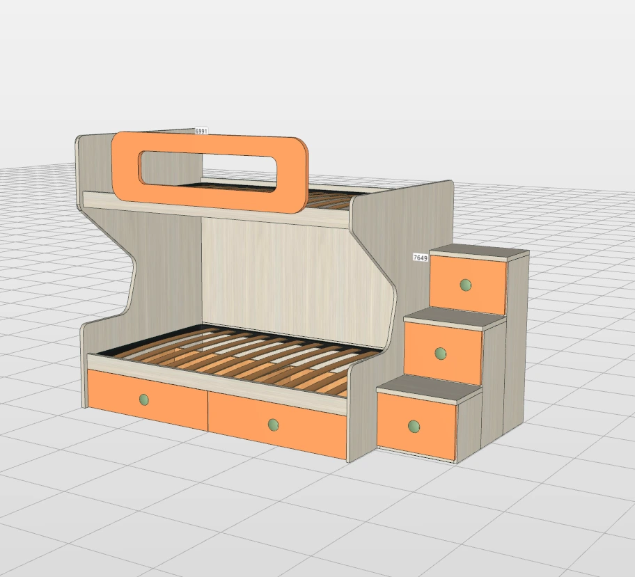 Letto castello 1 piazza e mezza, con scaletta contenitiva, Cenere wood e Albicocca Zenzero Shop