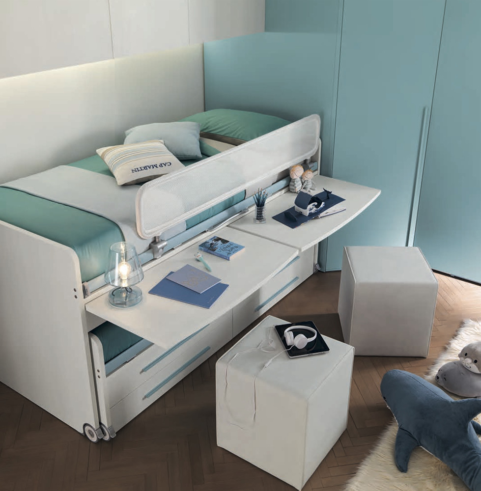 Letto multifunzionale Space con scrivania e cassetti, Moretti Compact