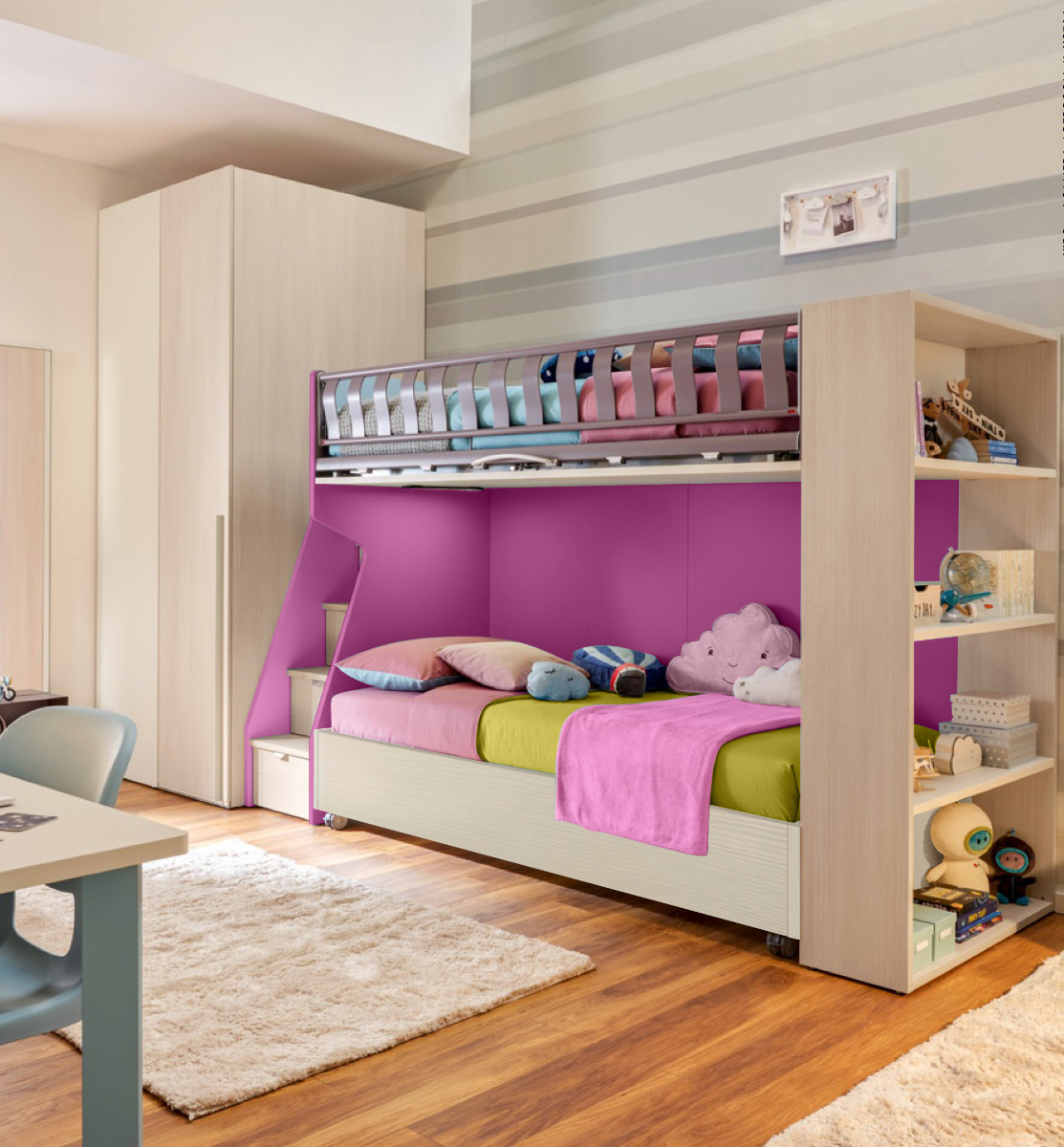 Letto sommier con ruote Moretti Compact, 80x200, finitura betulla