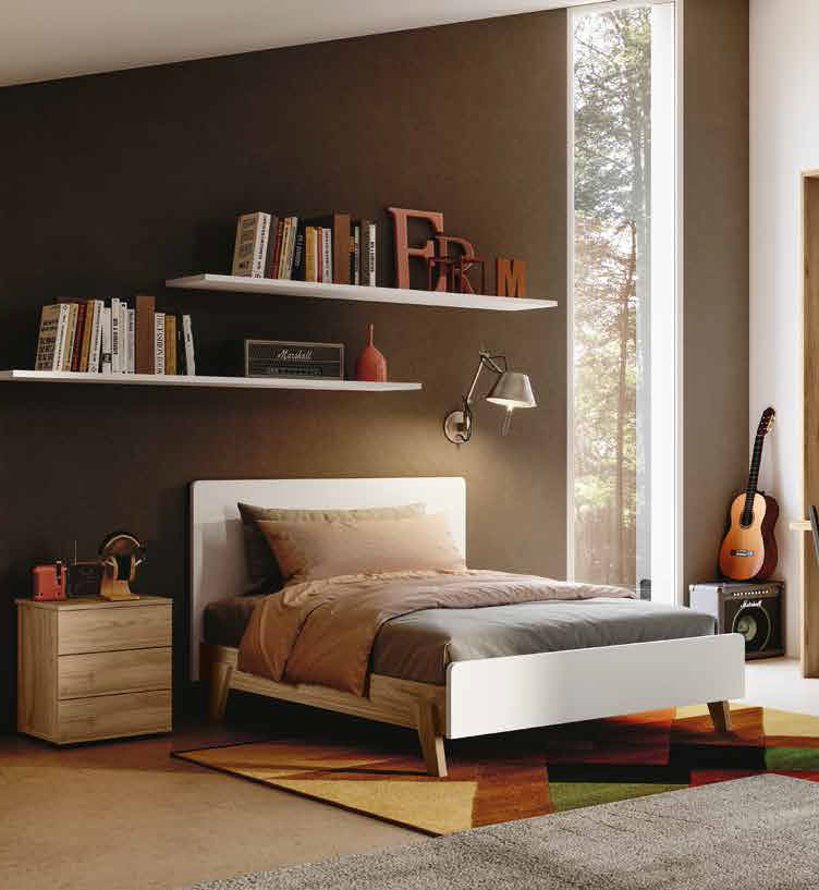 Letto piazza e mezza Bianco e Noce biondo