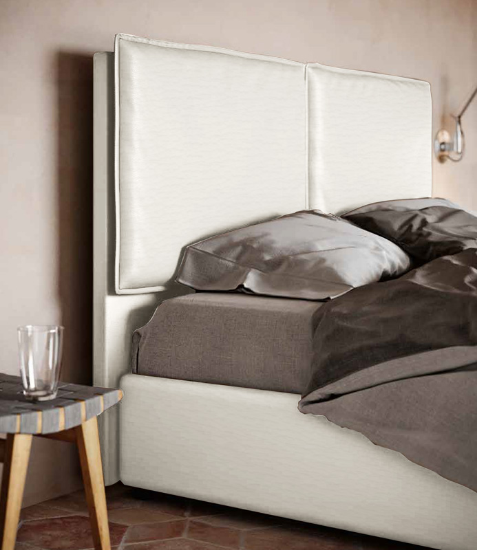 Letto contenitore ecopelle bianco, testata retrofinita